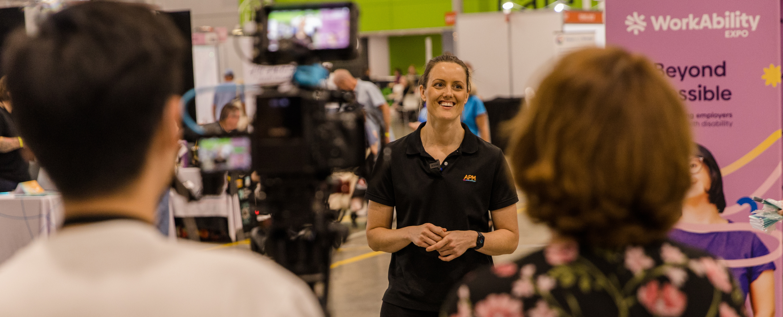 Ellie Cole being interviewed at the Brisbane Disability Expo